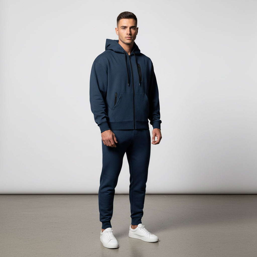 Fall Winter Men's Solid Color Long-sleeve Zipper Hooded Sports Casual Fleece Warm Sweatshirt