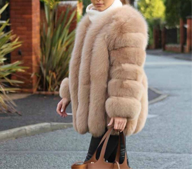 Fox Fur Mid-length Coat For Women