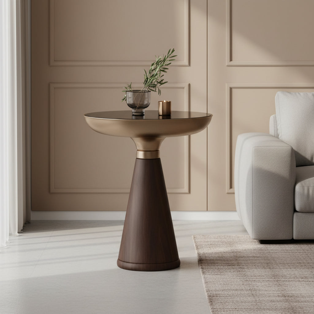 Tempered Glass Round Light Luxury Modern Solid Wood Side Table