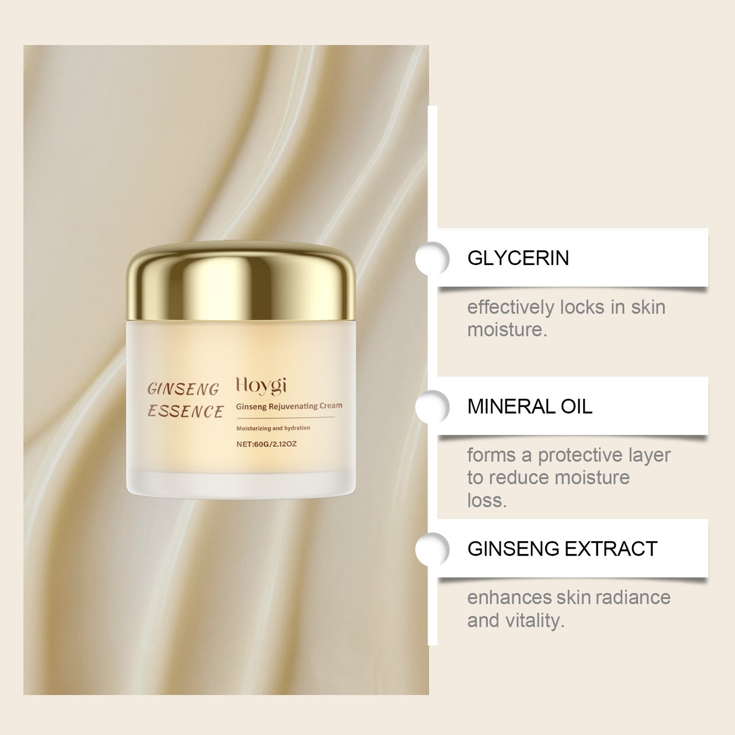 HOYGI Ginseng Moisturizing Cream Gentle Nourishing Moisturizing Care Facial Skin Delicate And Tender Care Cream