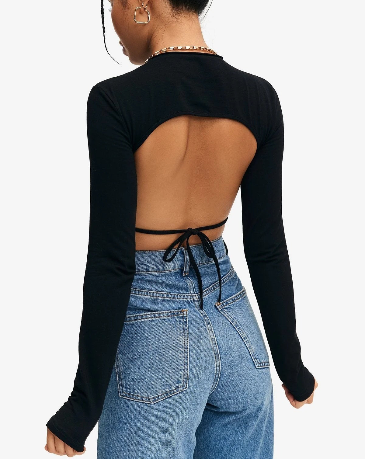 Crop Top Solid Tie Backless