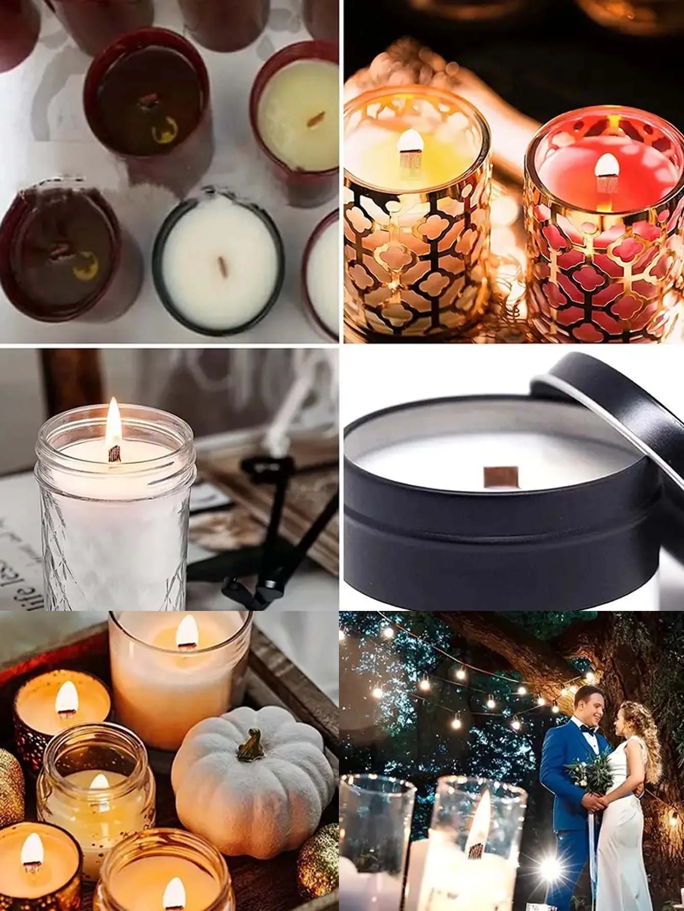 DIY Candle Making Kit | 60pcs Set with Natural Wood Wicks, Metal Stands & Glue Dots for Crafting