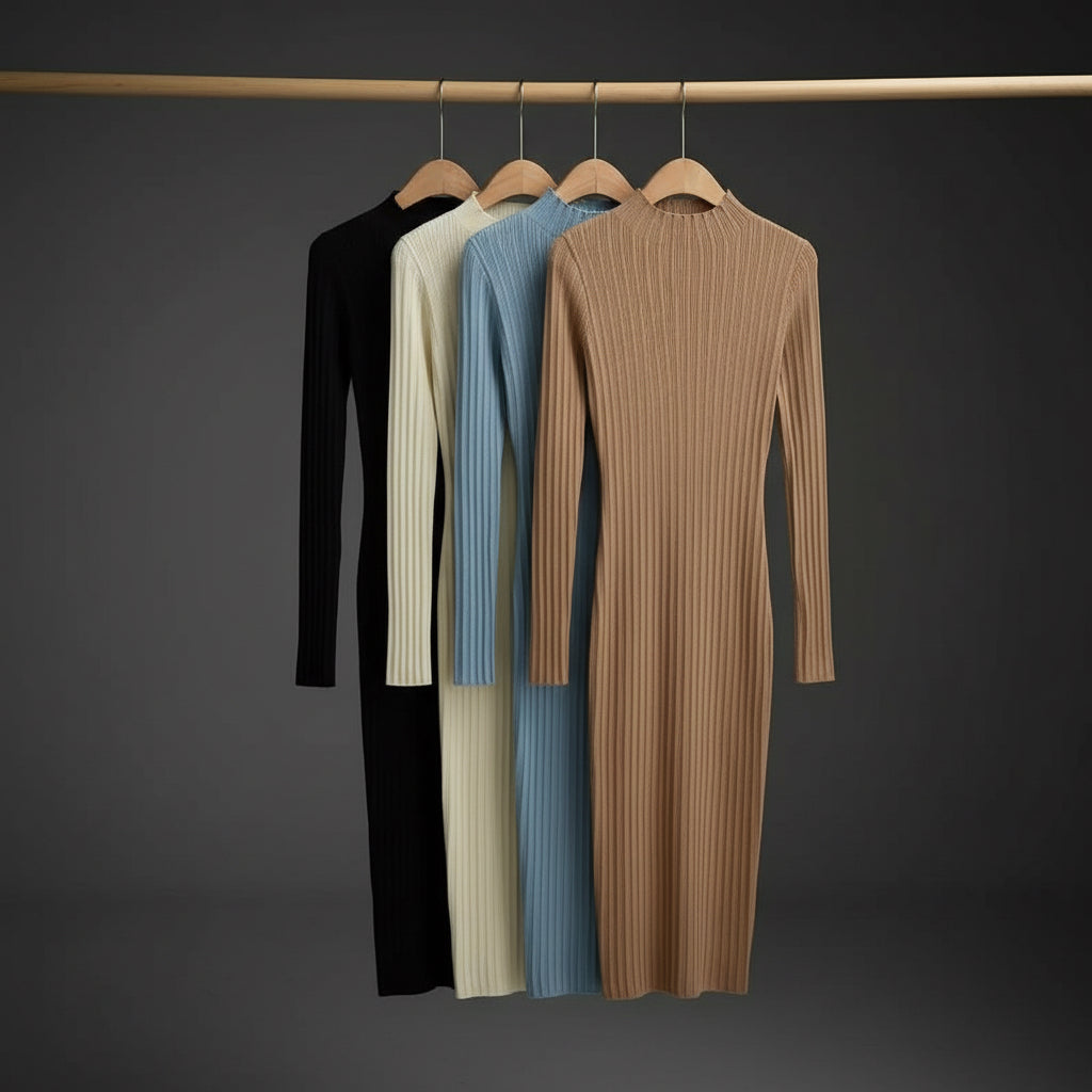 Round Neck Knitted Dress Stretch Slim