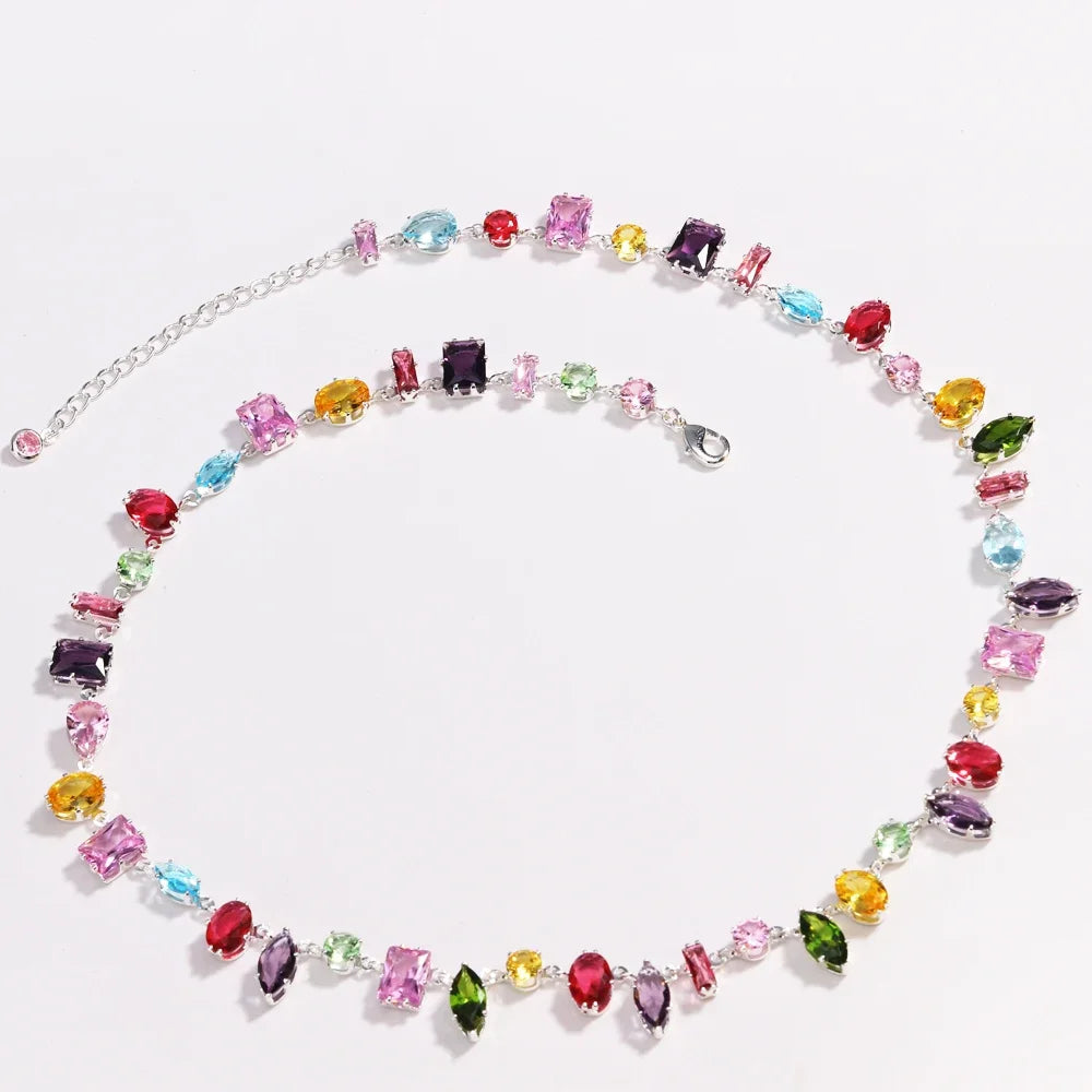 18K Gold Plated Colourful Crystal Zircon Necklace