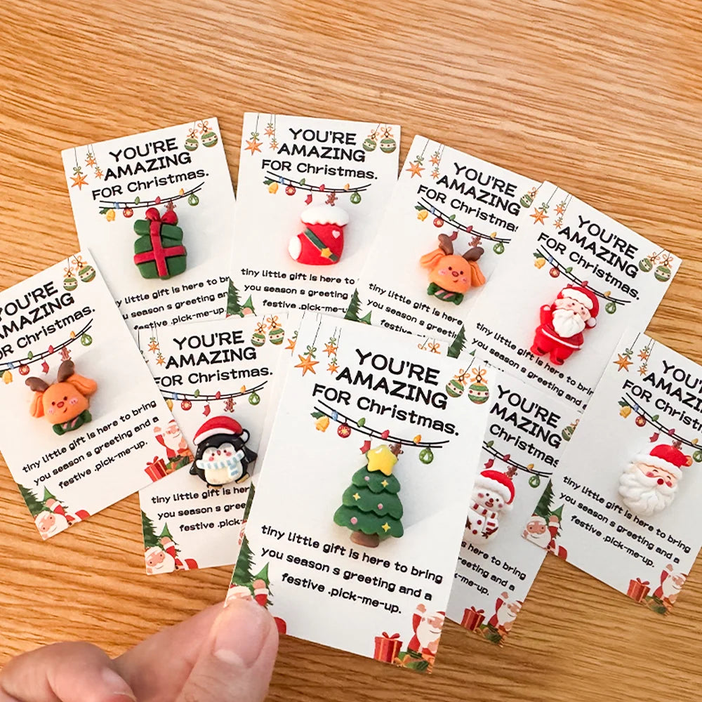 10/40pcs Christmas Mini Hug Cards with Resin Charms - Santa, Stockings - Perfect for Holiday Encouragement & Emotional Support