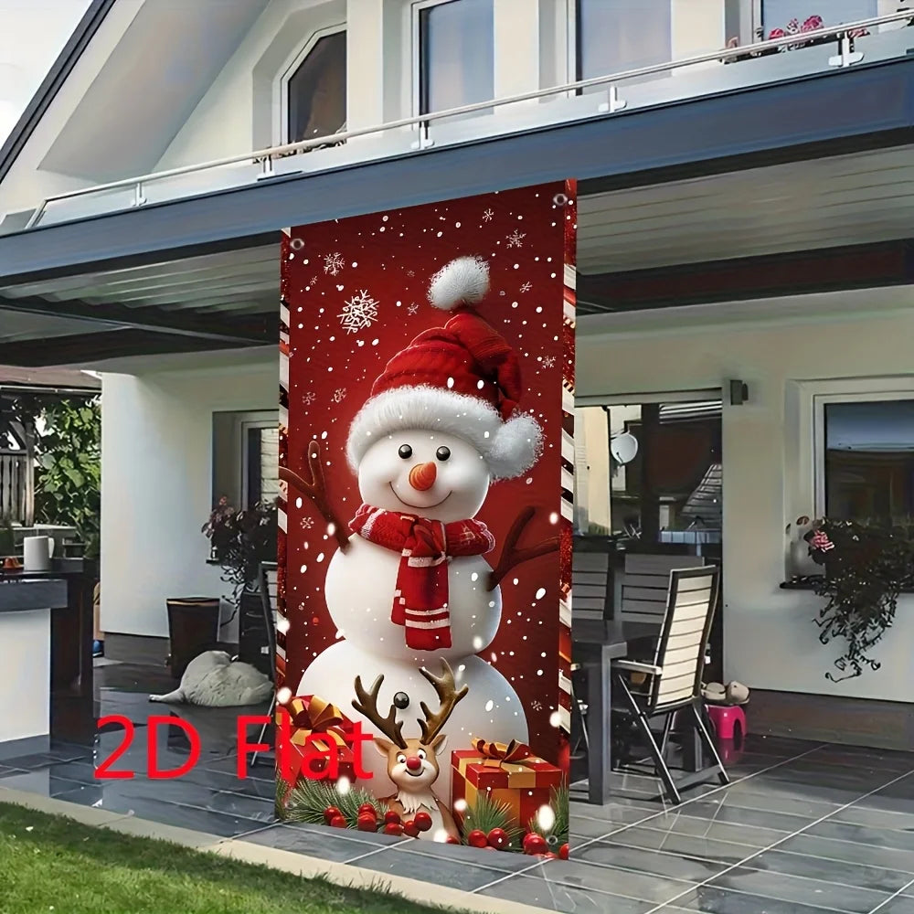 Christmas snowman and reindeer door curtain