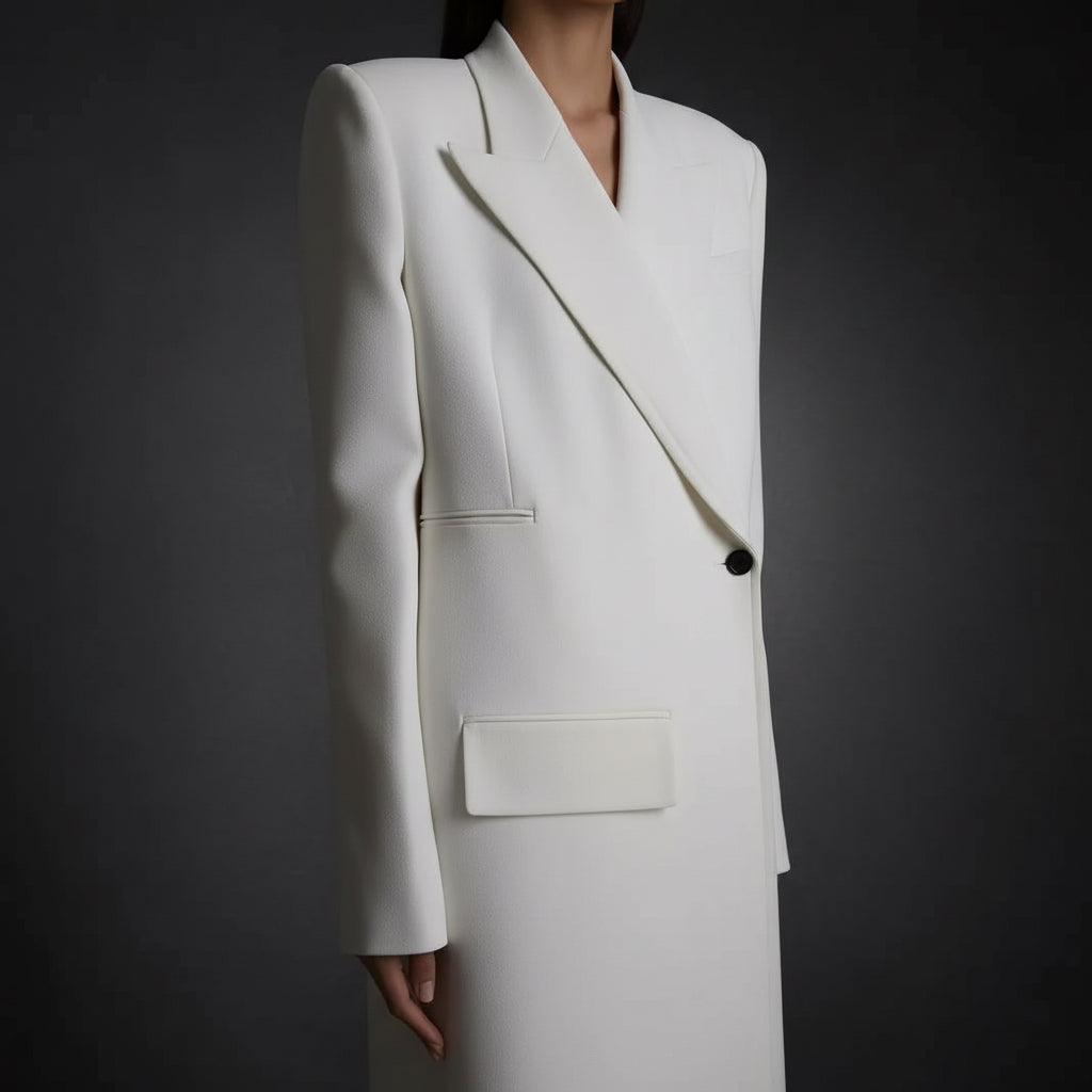 One Button Oblique Cut Extended Solid Color Long Sleeve Jacket Suit