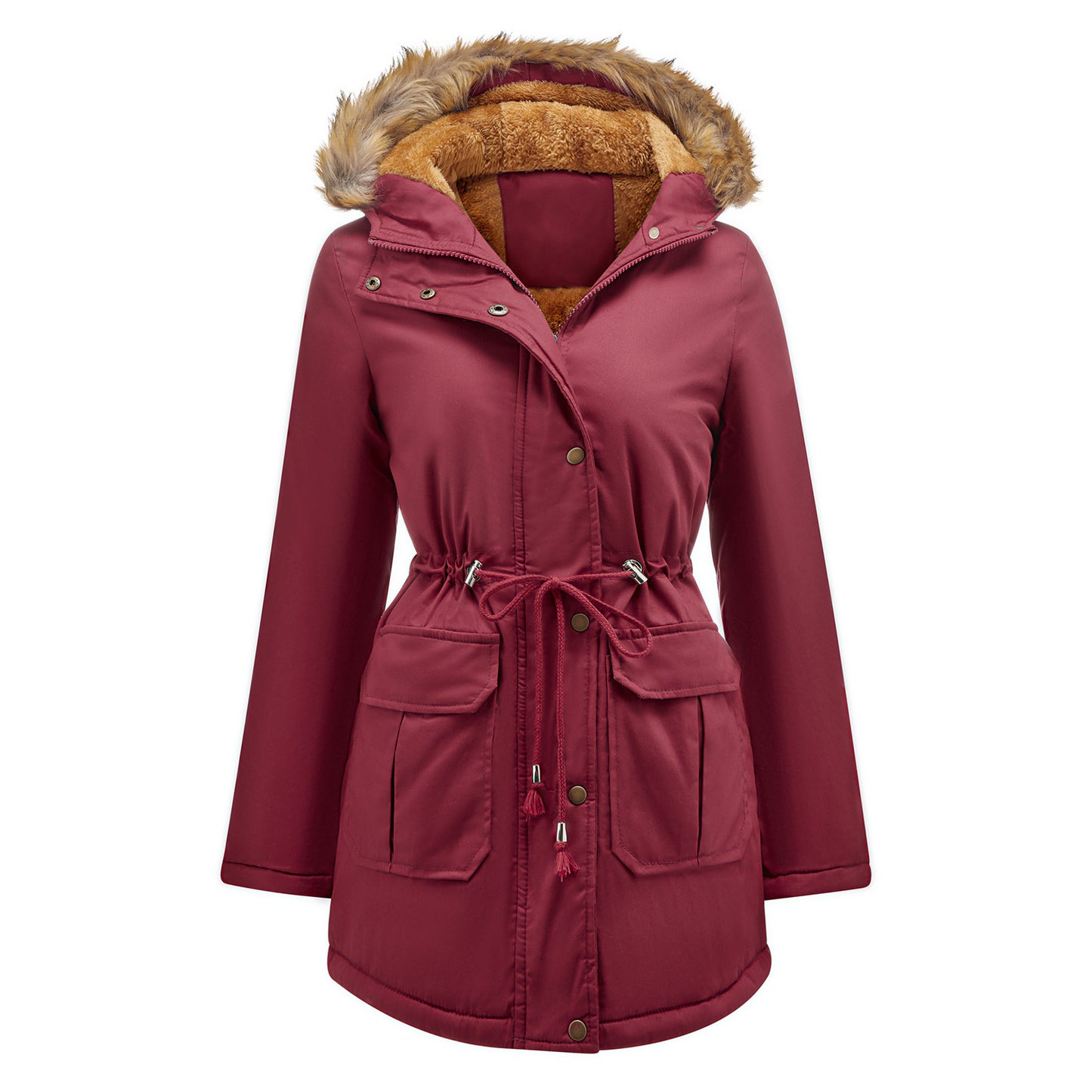 Hooded Fur Collar Fleece-lined Warm Jacket