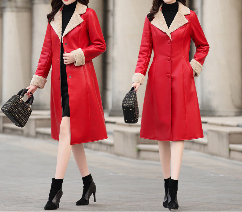 Composite fur coat with lapel