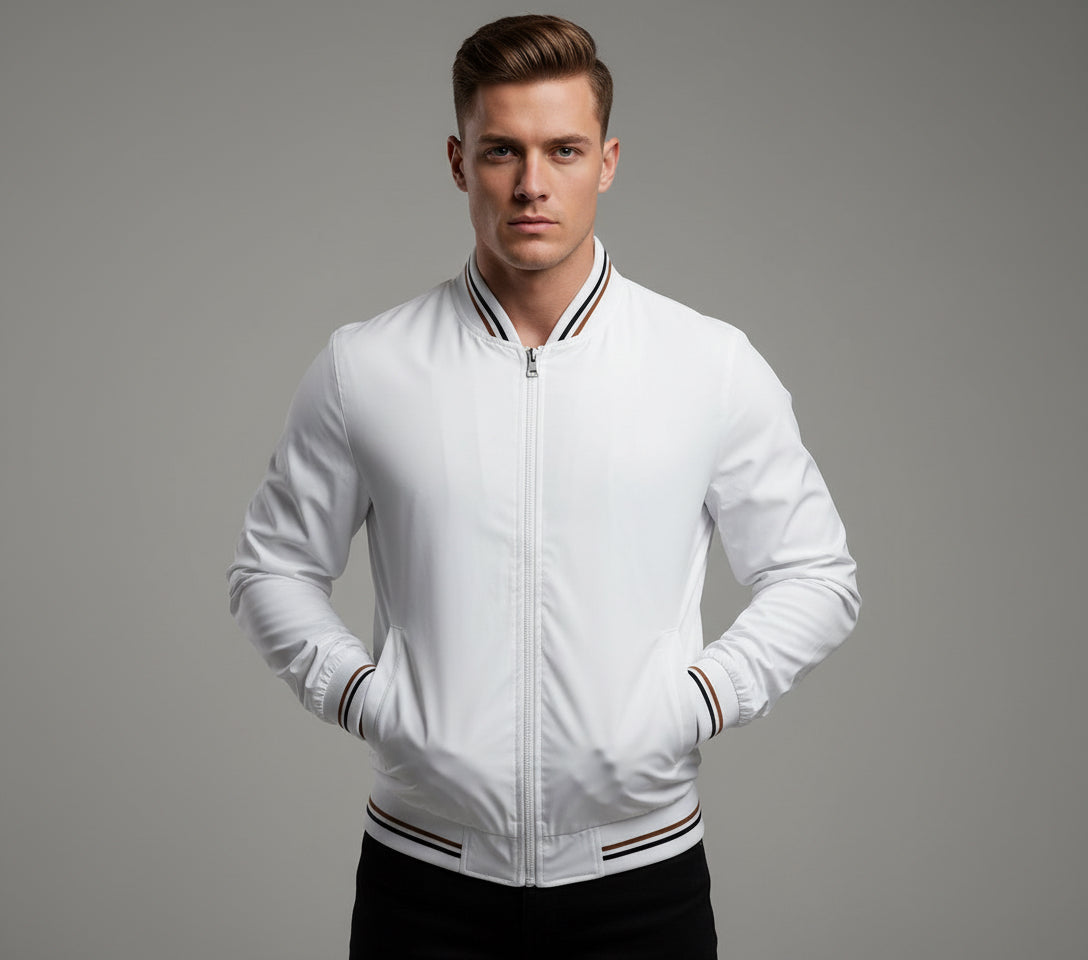 Men's Striped Zip-up Jacket With Pockets Fashion Casual Outerwear Sports Baseball Clothing Spring And Fall