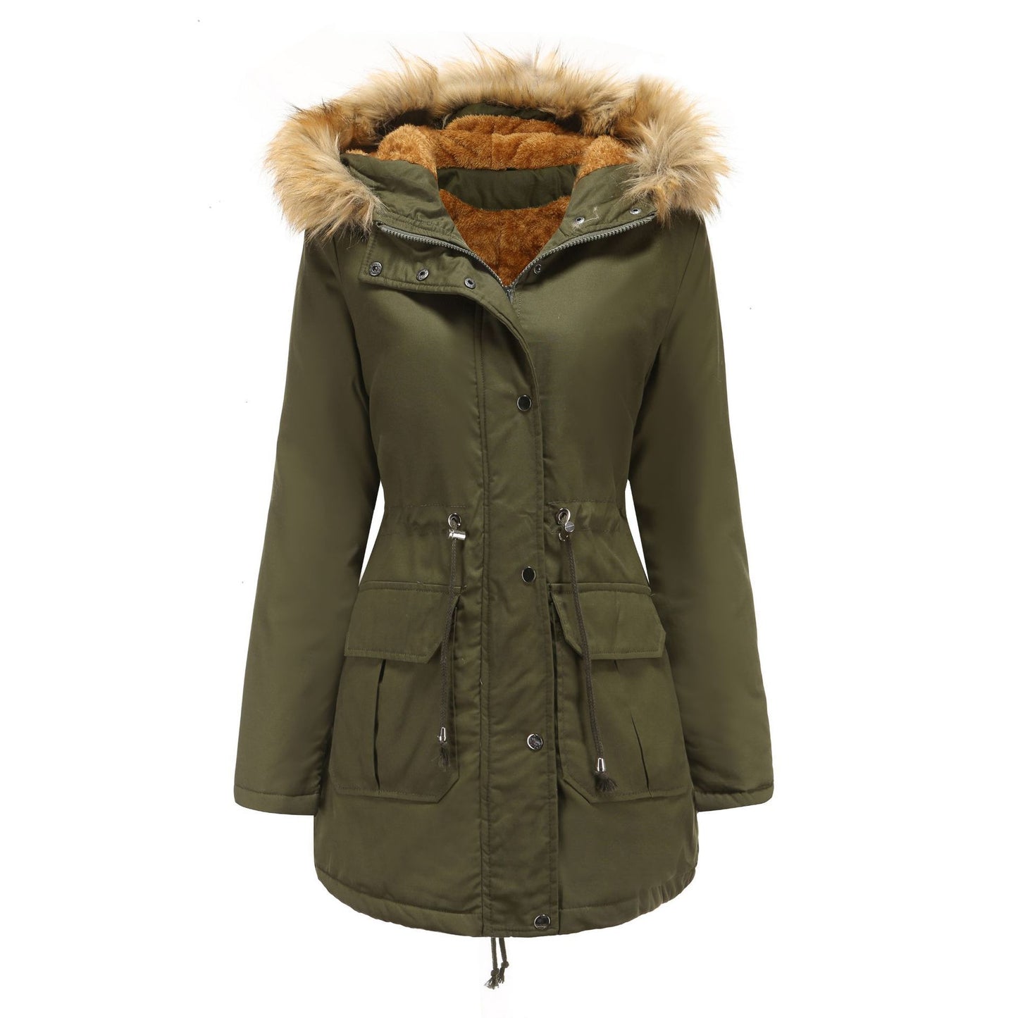 Hooded Fur Collar Fleece-lined Warm Jacket