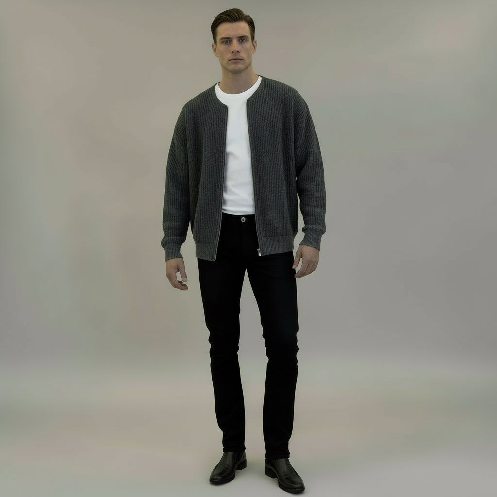 Men Zip Up Knitted Cardigan Lined Funnel Neck Jumper Sweater Pockets Coat All Seasons Comfortable Soft Long Sleeve