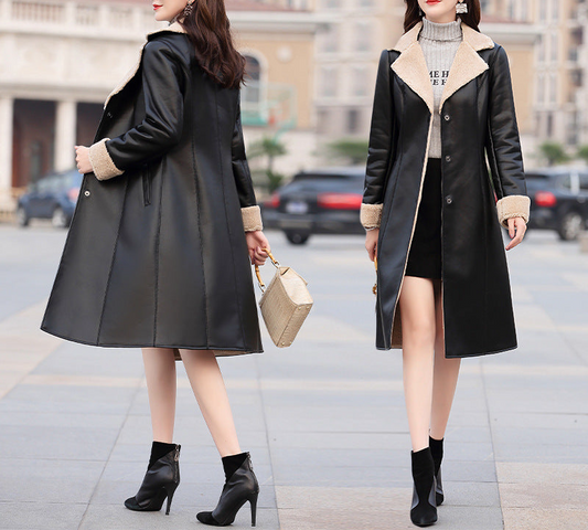 Composite fur coat with lapel