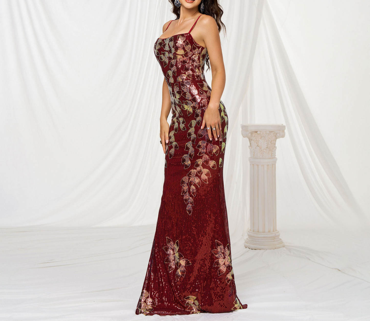 Sling Off-neck Sheath Sequined Banquet Fishtail Evening Dress