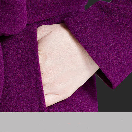 Korean Version Fox Fur Collar Single Side Cashmere Coat