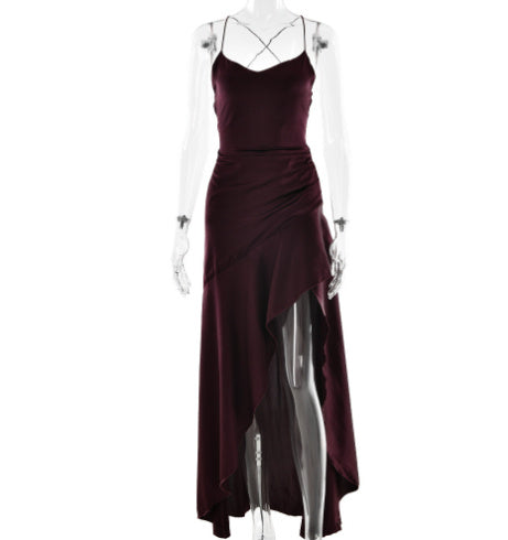 Women's Backless Ruffles Irregular Dress Summer Fashion Evening Party Club Split Suspender Maxi Dresses Clothing