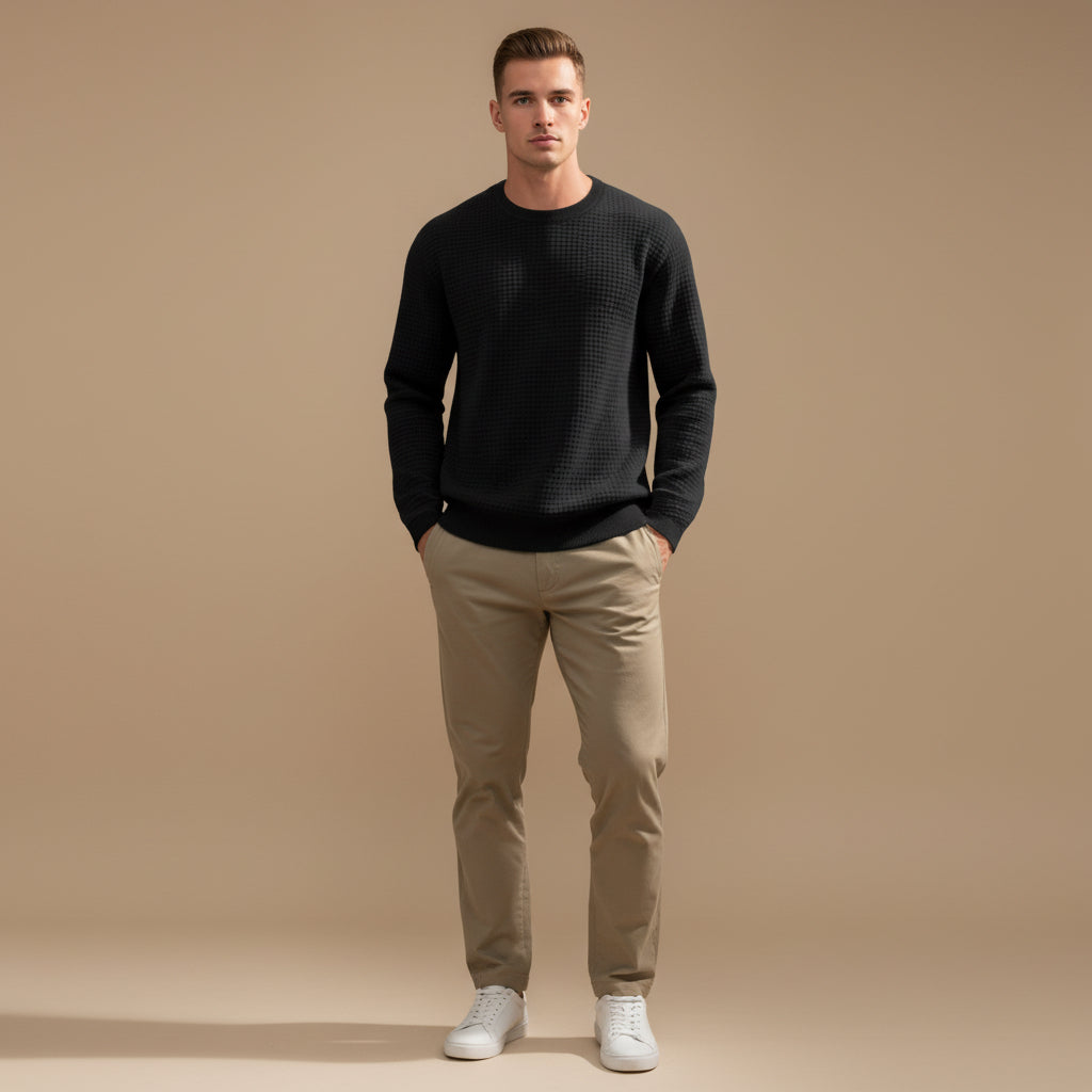 Loose And Simple Sports Jacquard Round Neck Long Sleeve Sweater