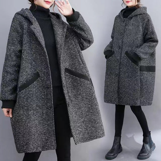 Loose Hooded Velvet Padded Thickened Coat