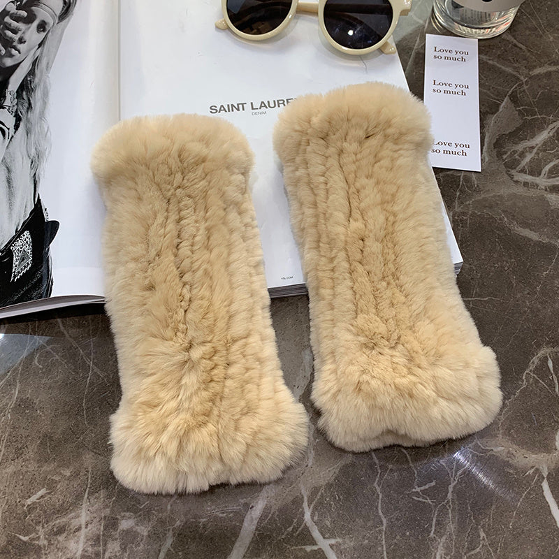 Sweet Warm And Thickened Rex Rabbit Fur Gloves