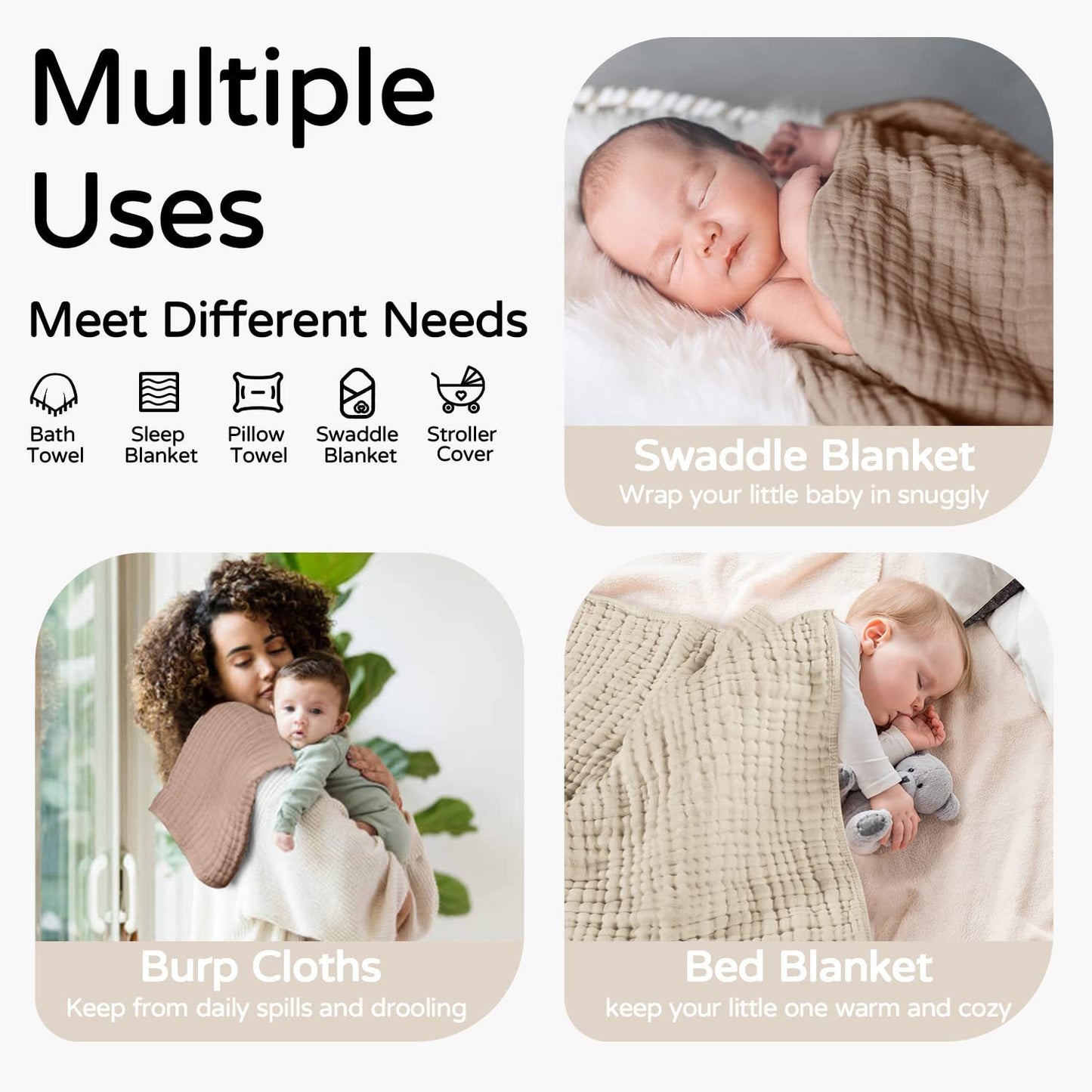 Hooded Baby Towels For Newborn Muslin Cotton Baby Bath Towel With Hood For Babies, Infant, Toddler And Kids, Large 90x90cm, Soft And Absorbent Newborn Essential