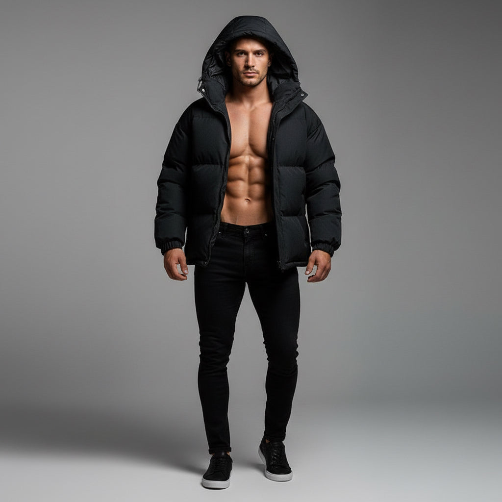 Men's Winter Solid Zip-up Thickened Cotton-padded Jacket Casual Warm Outwear