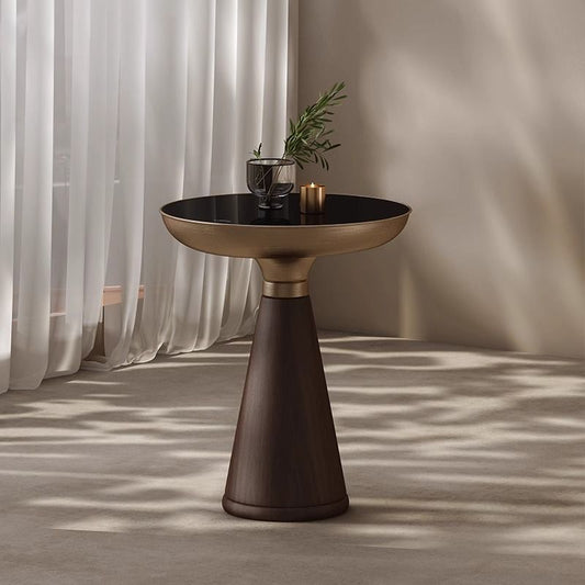 Tempered Glass Round Light Luxury Modern Solid Wood Side Table