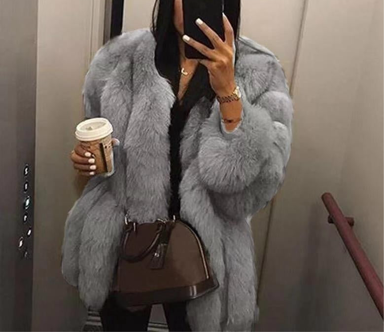 Fox Fur Mid-length Coat For Women