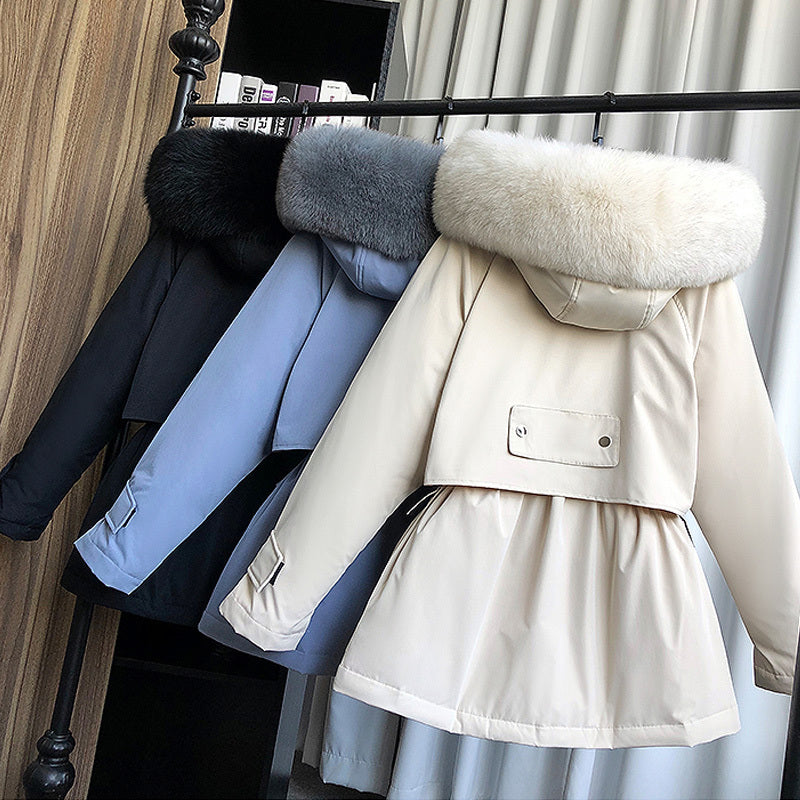 Large Natural Raccoon Fox Fur Hooded Winter Down Coat