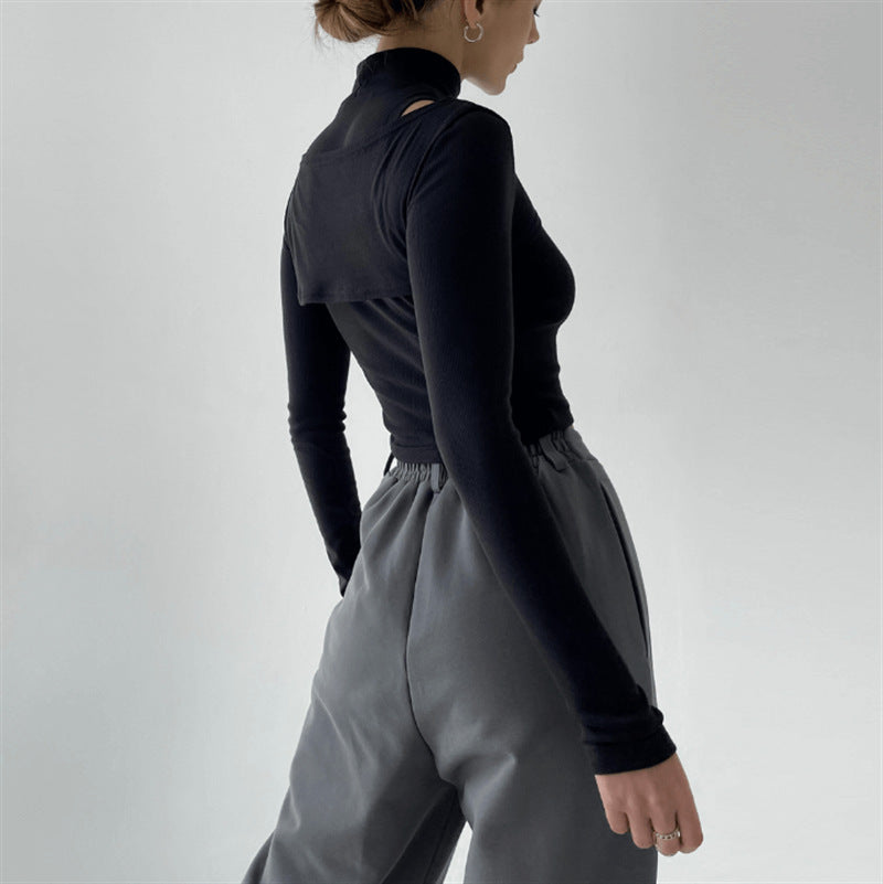 High-necked Two-piece Crop Tops