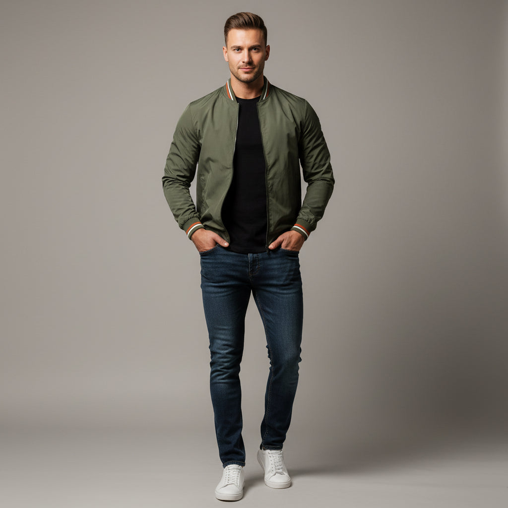 Men's Striped Zip-up Jacket With Pockets Fashion Casual Outerwear Sports Baseball Clothing Spring And Fall