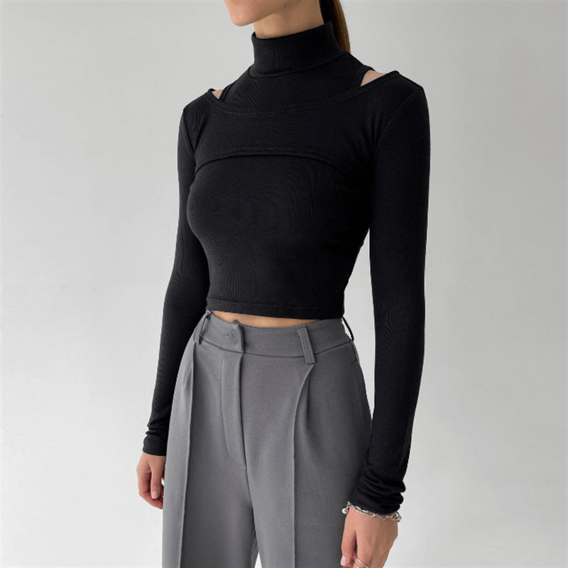 High-necked Two-piece Crop Tops