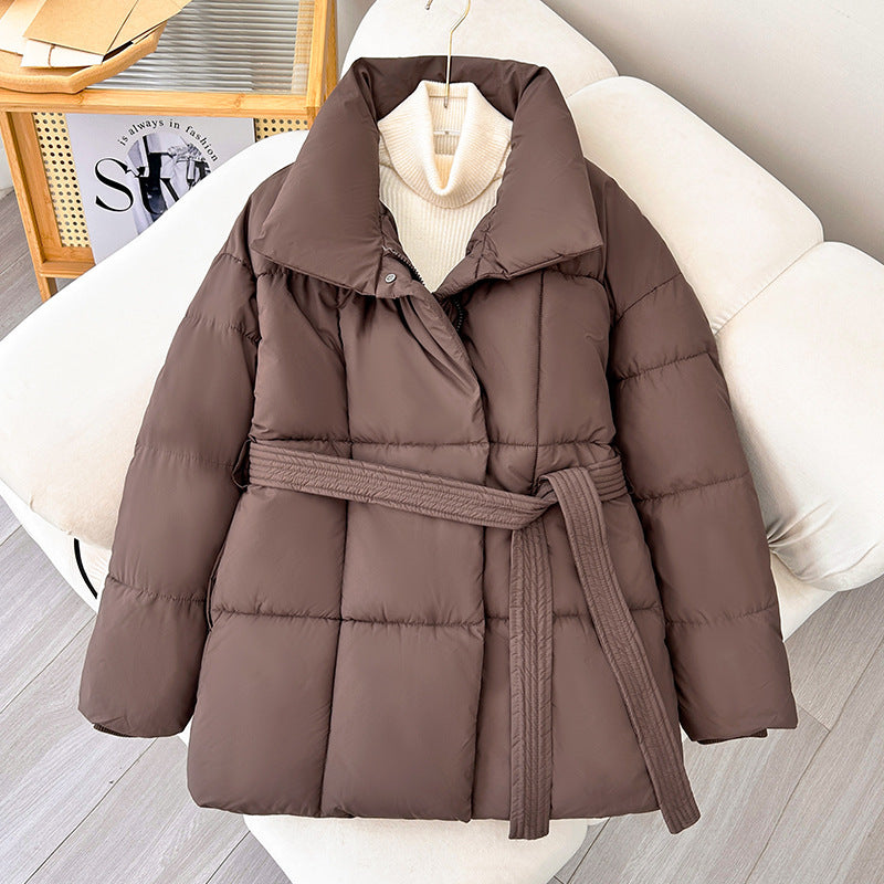 Winter Coat With Lace-up Design | Solid Thick Jacket Outerwear Women's Clothing