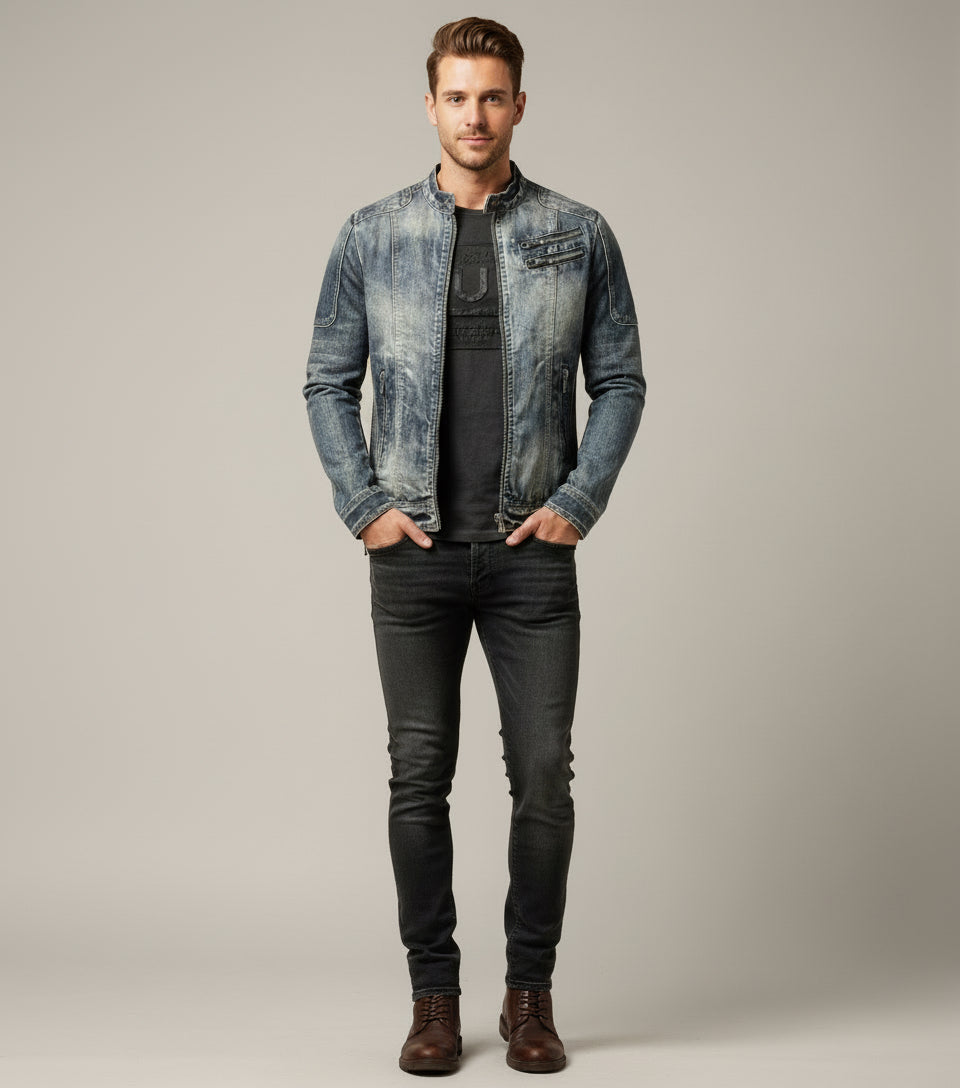 Men's Fashion Stand Collar Zip Embellished Jacket