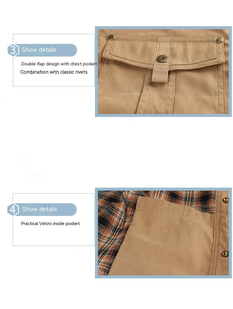 Lapel Plaid Flannel Casual Retro Western Style Jacket