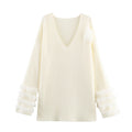 Casual V-neck Cuff Furry Knitted Dress