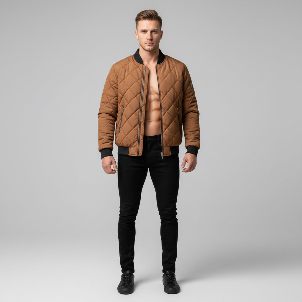 Fashion Rhombic-sewing Design Cotton Coat Winter Warm Thickened Baseball Jacket Casual Solid Color Outwear Clothing For Men