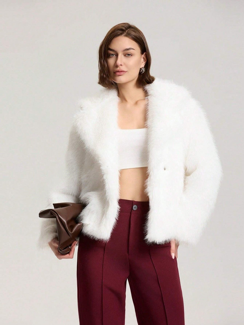 Fox Fur Thick Warm Long Sleeves Short Coat