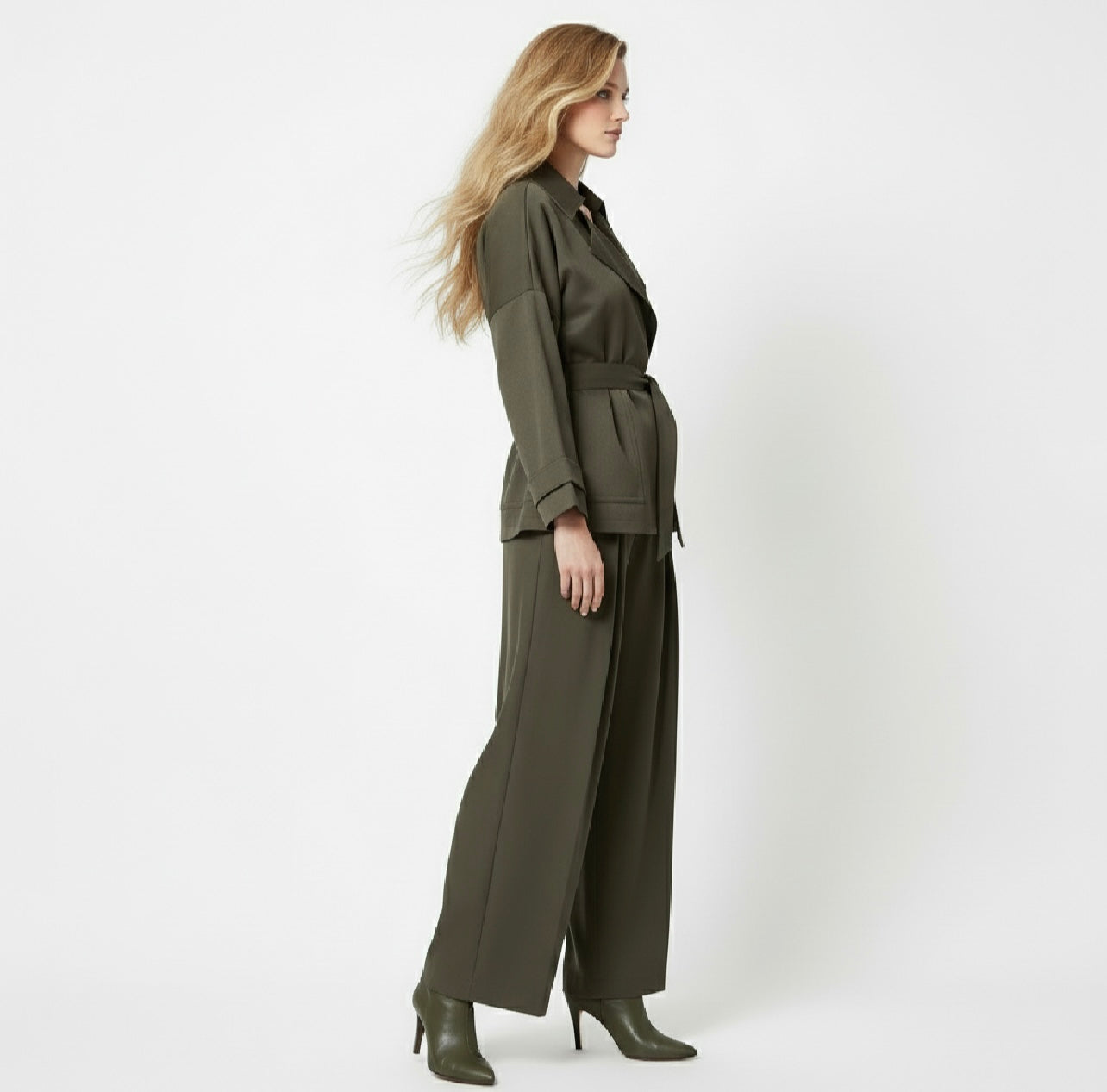 Women's Belt Coat Pleated Trousers