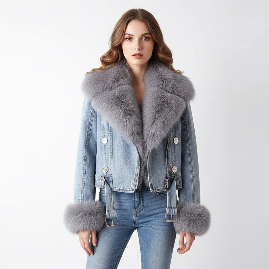 Detachable Fox Fur Rabbit Fur Liner Denim Coat