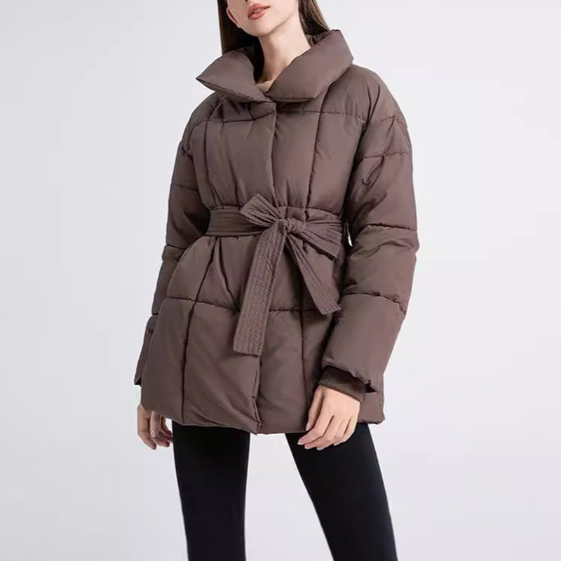 Winter Coat With Lace-up Design | Solid Thick Jacket Outerwear Women's Clothing