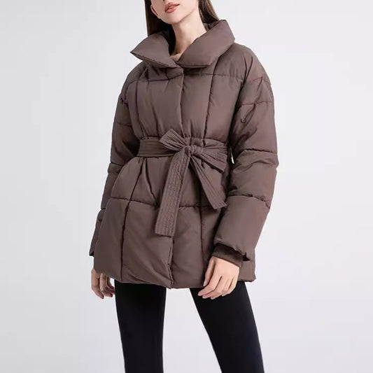 Winter Coat With Lace-up Design | Solid Thick Jacket Outerwear Women's Clothing