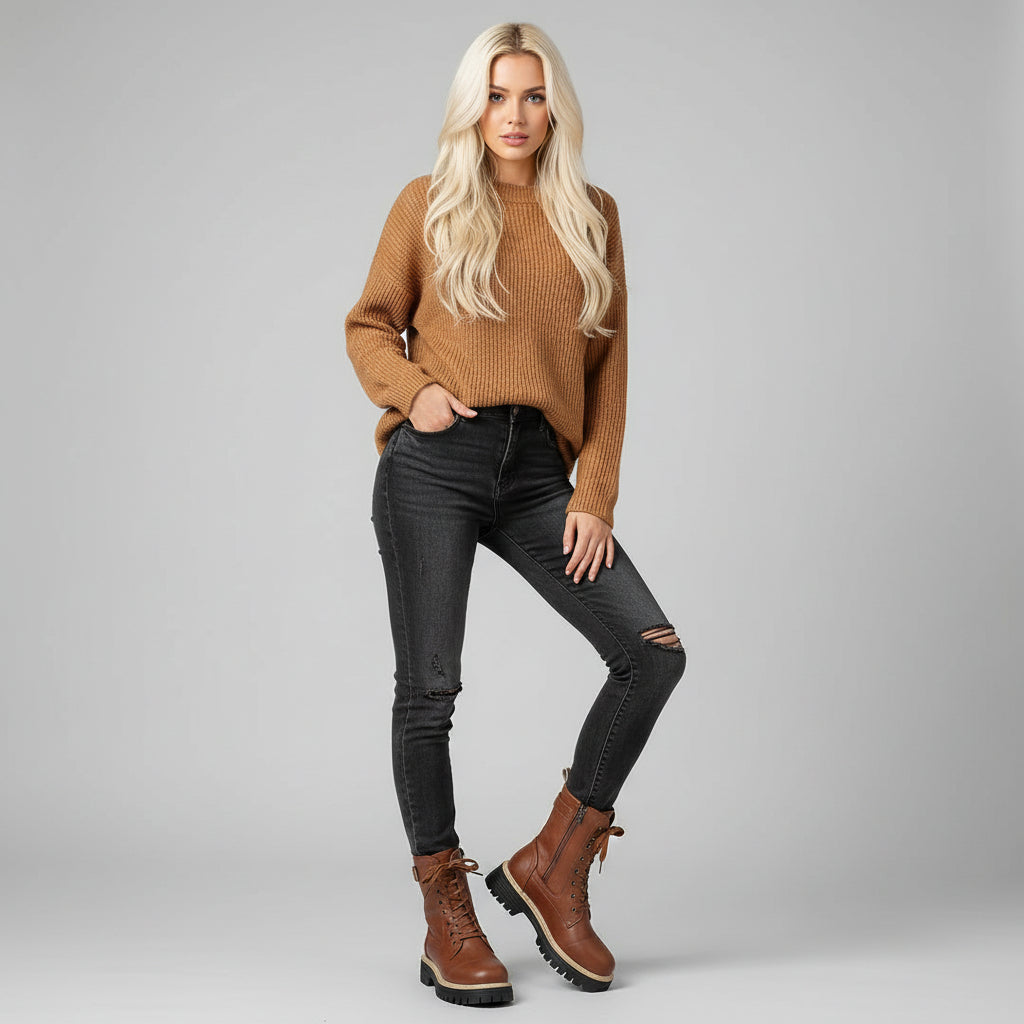 New Women's Solid Color Low Heel Middle Boots