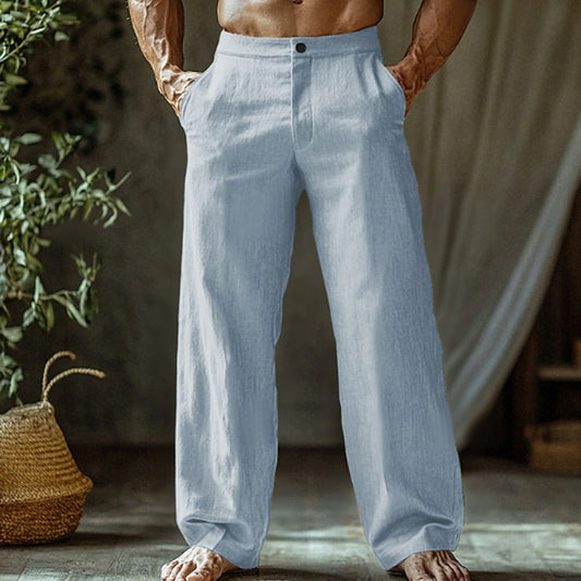 Men's Linen Button Slant Pocket Breathable Trousers