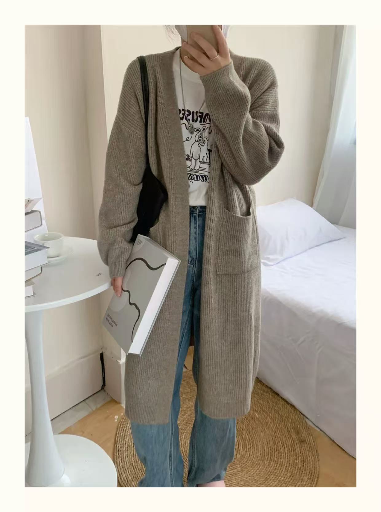 Autumn And Winter Korean Style Lazy Wind Coat Long Sweater Coat