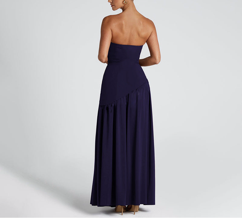 Pure Color Split Backless Elegant Streamer Dress