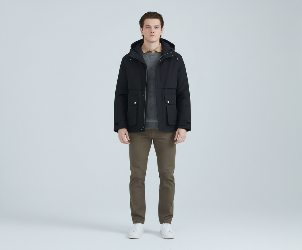 All-match Short White Duck Down Hooded Jacket Men