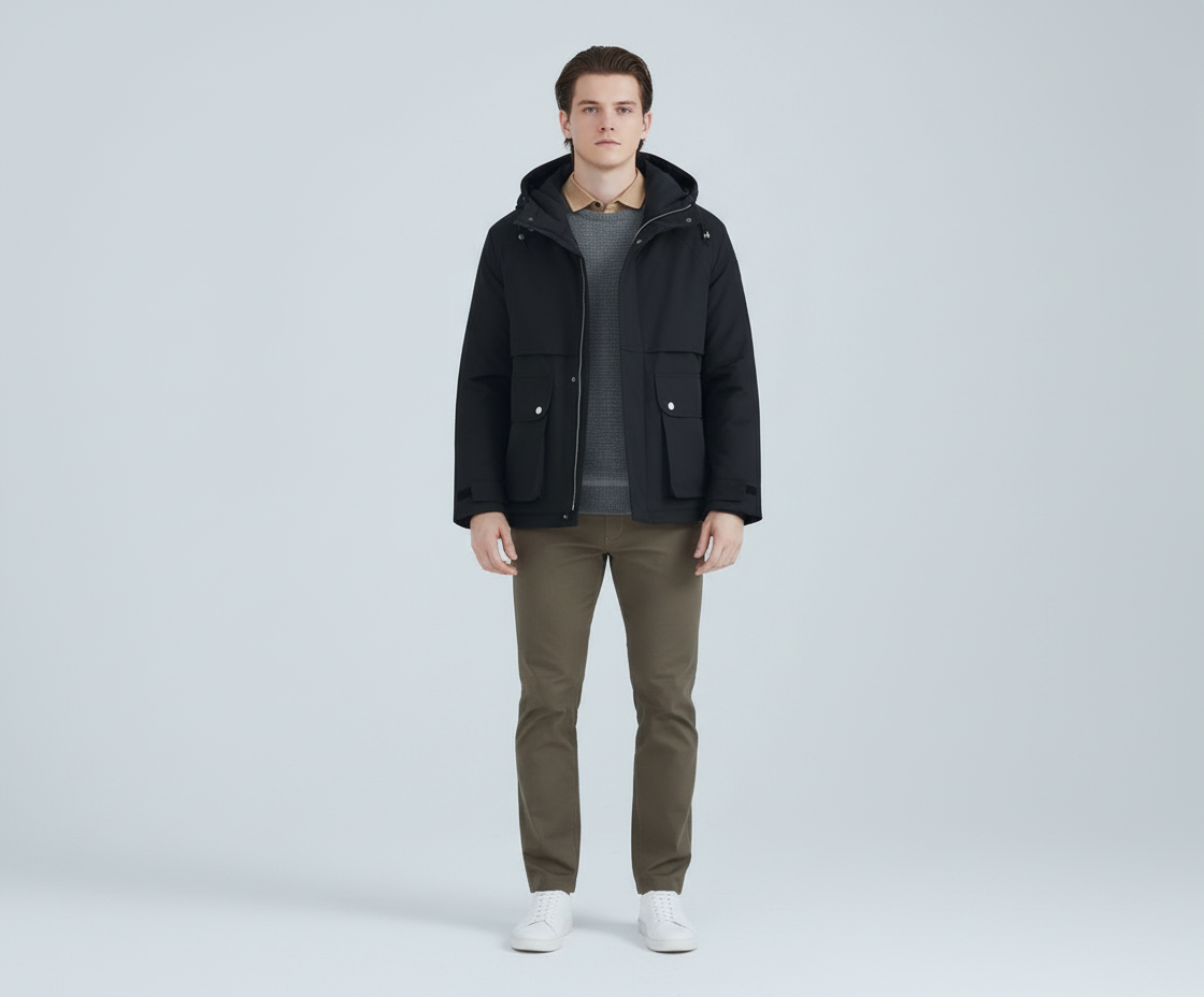 All-match Short White Duck Down Hooded Jacket Men