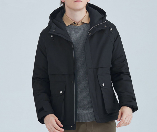 All-match Short White Duck Down Hooded Jacket Men
