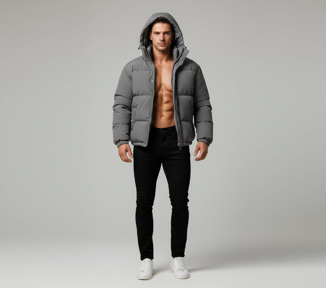 Men's Winter Solid Zip-up Thickened Cotton-padded Jacket Casual Warm Outwear