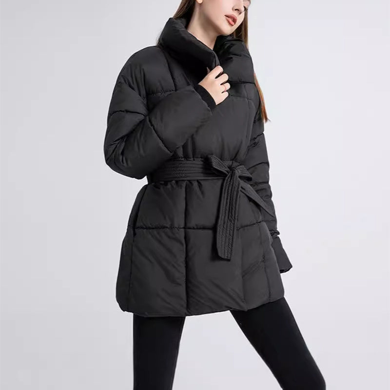 Winter Coat With Lace-up Design | Solid Thick Jacket Outerwear Women's Clothing